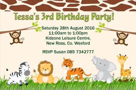 Personalised Jungle Theme Invitations
