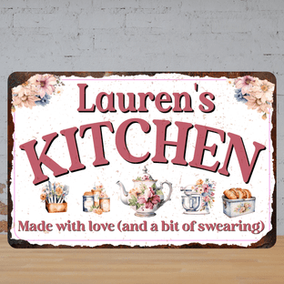 Personalised Kitchen Faux Rusted Vintage Style Metal Sign