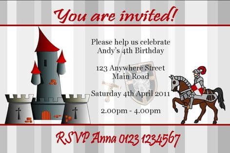 Personalised Knight on Horse Invitations