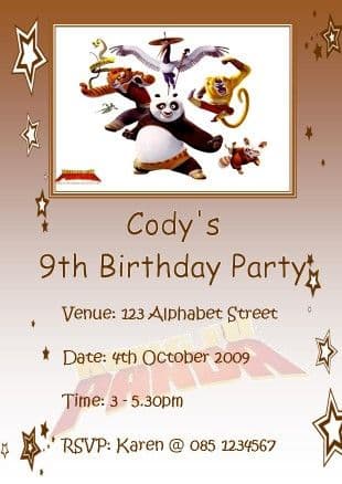 Personalised Kung Fu Panda Invitations
