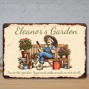 Personalised Lady on Bench Faux Rusted Vintage Style Metal Sign