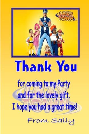 Personalised Lazytown Thank You Cards
