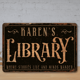 Personalised Library Faux Rusted Vintage Style Metal Sign