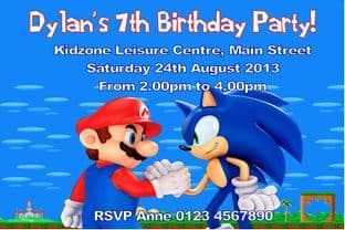Personalised Mario and Sonic Invitations