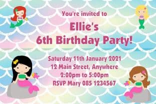 Personalised Mermaids Theme Invitations