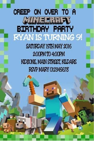 Personalised Minecraft Invitations