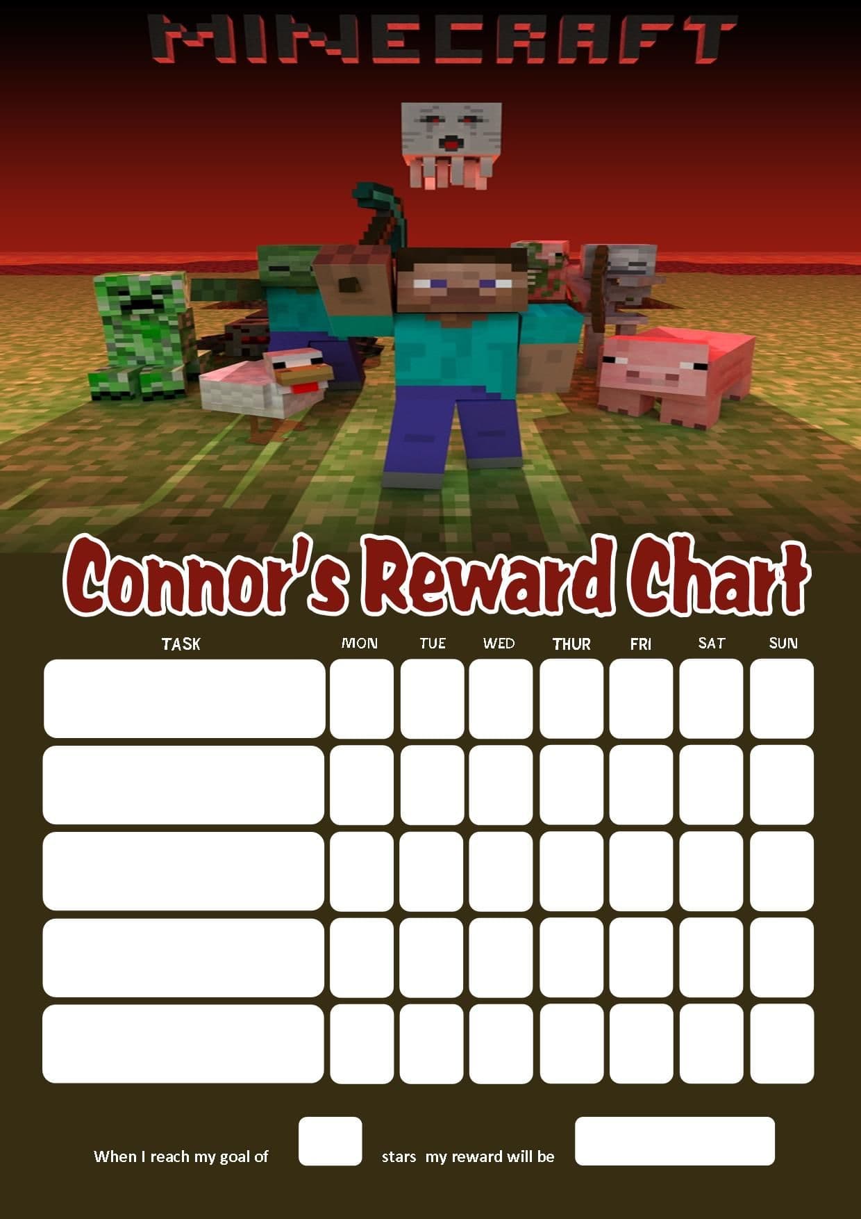 Personalised Minecraft Reward Chart adding photo option available