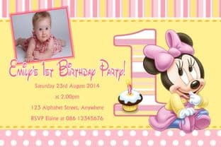 Personalised Minnie Mouse 1st Birthday Invitations