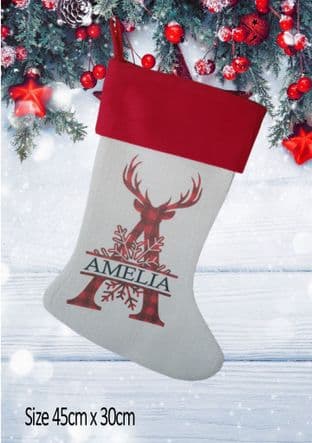 Personalised Monogram Letter & Name Antlers Christmas Stocking