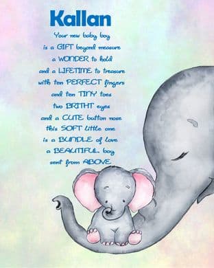 Personalised Mother & Baby Elephant Print Blue Text