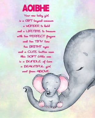 Personalised Mother & Baby Elephant Print Pink Text