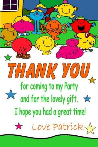 Personalised Mr Men / Little Miss Thank You Cards