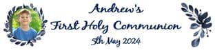 Personalised Navy Leaves Photo Communion Banner