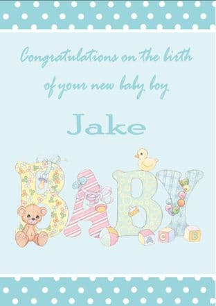 Personalised New Baby Boy Card Design 1