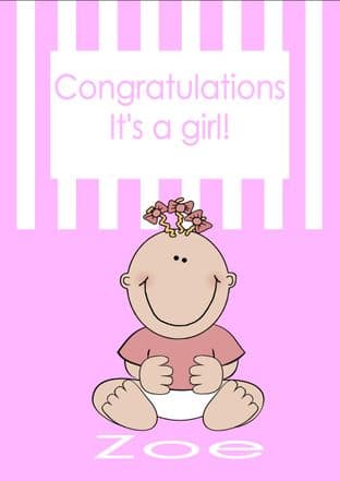 Personalised New Baby Girl Card Design 1