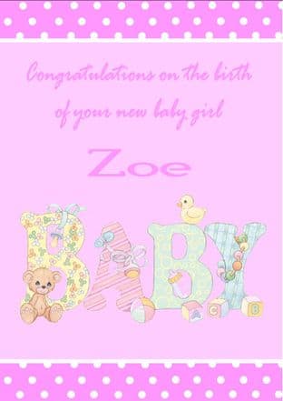 Personalised New Baby Girl Card Design 3
