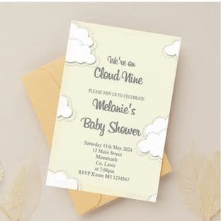 Personalised On Cloud Nine Beige Baby Shower Invitations