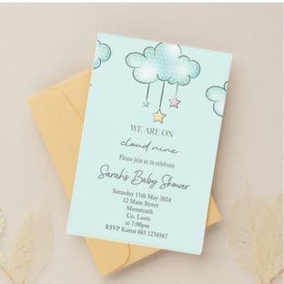 Personalised On Cloud Nine Blue Baby Shower Invitations
