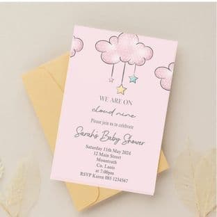 Personalised On Cloud Nine Pink Baby Shower Invitations