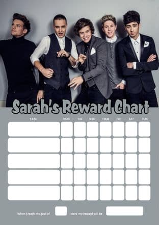 Personalised One Direction Reward Chart (adding photo option available)