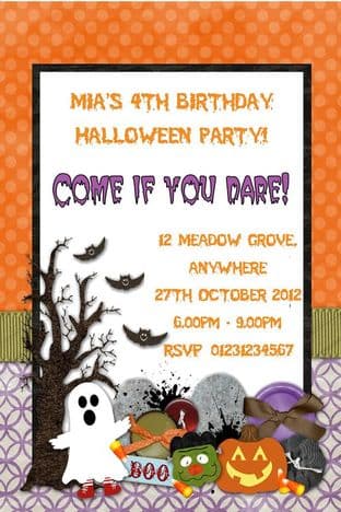 Personalised Orange & Purple Ghost Halloween Invitation
