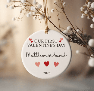 Personalised Our First Valentine's Circle Hearts Acrylic Ornament