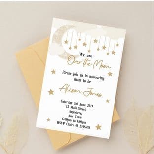 Personalised Over the Moon Baby Shower Invitations