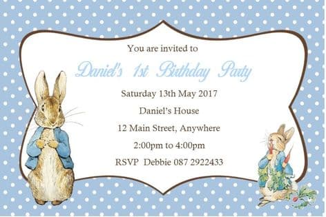 Personalised Peter Rabbit Invitations