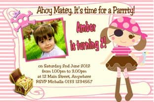 Personalised Photo Girl Pirate Invitations