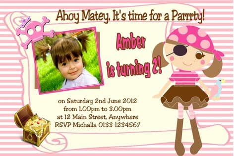 Personalised Photo Girl Pirate Invitations
