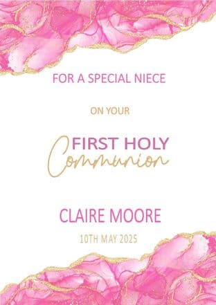 Personalised Pink Agate Communion Card