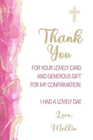 Personalised Pink Agate Communion or Confirmation Thank You Cards