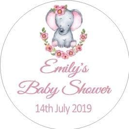 Personalised Pink Baby Elephant Baby Shower Party Stickers
