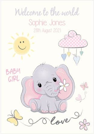 Personalised Pink Baby Elephant New Baby Card (1)