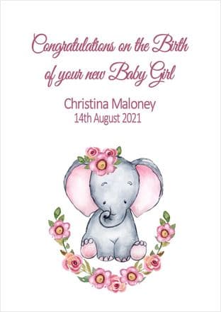 Personalised Pink Baby Elephant New Baby Card