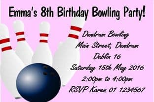 Personalised Pink Bowling Theme Invitations
