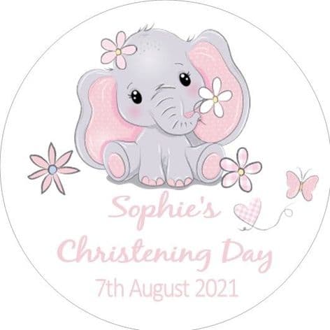 Personalised Pink Elephant Christening Sticker