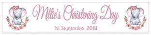 Personalised Pink Elephant Flowers Christening Banner