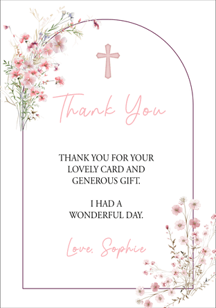 Personalised Pink Floral Arch Communion or Confirmation Thank You Cards
