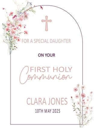 Personalised Pink Flowers Arch Communion Card