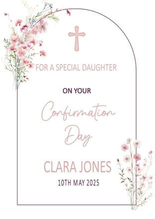 Personalised Pink Flowers Arch Confirmation Card
