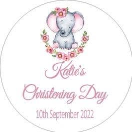Personalised Pink Flowers Elephant Christening Sticker