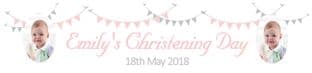 Personalised Pink Grey Bunting Photo Christening Banner