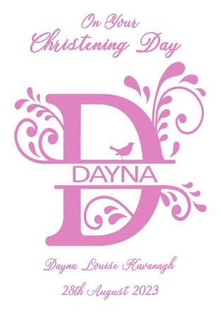 Personalised Pink Initial & Name Christening Card