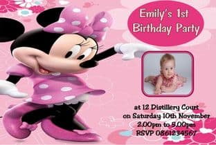 Personalised Pink Minnie Mouse Photo Invitations