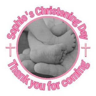 Personalised Pink Photo Girl Christening Sticker