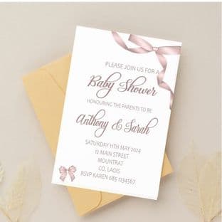 Personalised Pink Ribbon Baby Shower Invitations