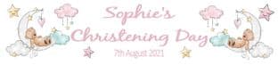 Personalised Pink Sleeping Teddy Christening Banner