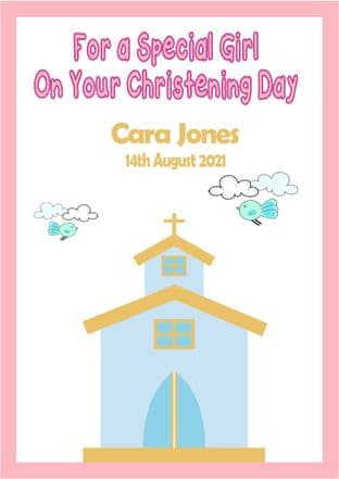 Personalised Pink Text Church Christening Card