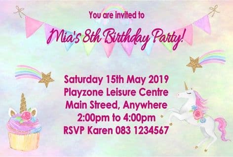 Personalised Unicorn Invitations